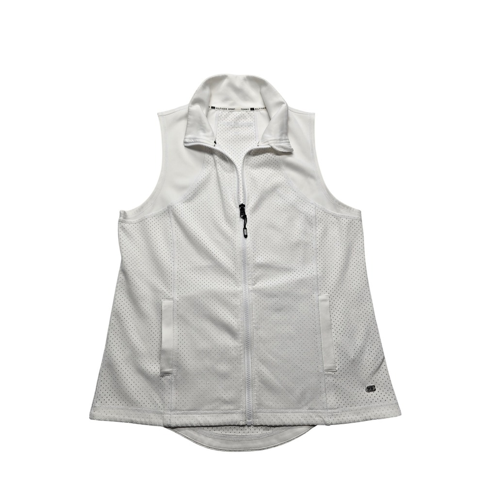 Tommy Hilfiger Sport Mesh Full Zip Vest White Athletic Golf Womens Large